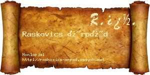 Raskovics Árpád névjegykártya